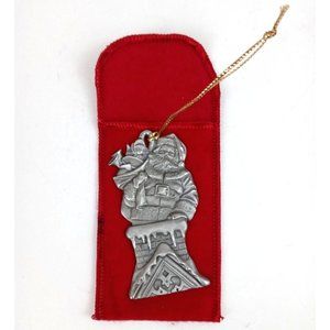 Vintage 1994 Avon Pewter Collectible Santa's Arrival Ornament In Soft Pouch